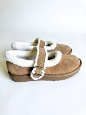 Greystone Tan Suede Sherpa Platform Mary Jane Size 7.5 Cabincore Cozycore